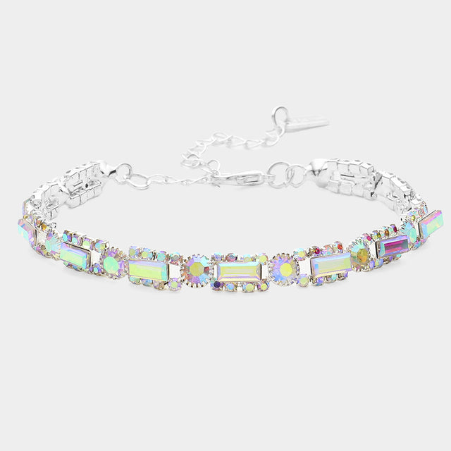 Madeline Love AB, Silver Rectangle Stone Accented Evening Bracelet