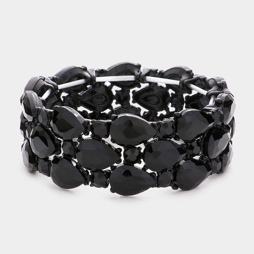 Women's Teardrop Stone Accented Stretch Evening Bracelet - Jet Black