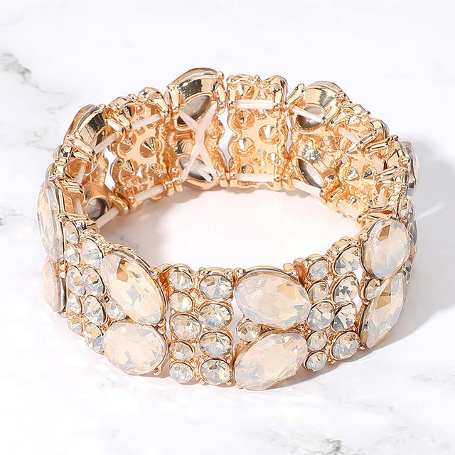 Madeline Love Gold, Lt Col Topaz Glass Crystal Oval Round Stretch Evening Bracelet