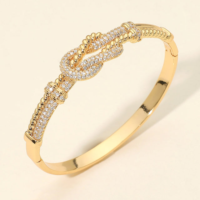 Madeline Love Gold CZ Pave Infinity Knot Accent Hinged Bangle Bracelet
