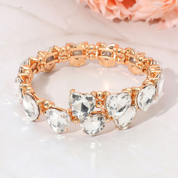 Madeline Love Clear, Gold Heart Stone Cluster Link Adjustable Evening Bracelet - Bracelets