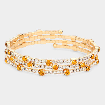Madeline Love Gold, Lt Col Topaz Rhinestone Coil Evening Bracelet - Bracelets