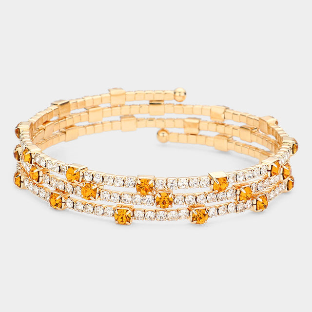 Madeline Love Gold, Lt Col Topaz Rhinestone Coil Evening Bracelet - Bracelets