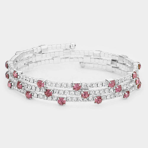 Rhinestone Coil Evening Bracelet - Amethyst , Silver