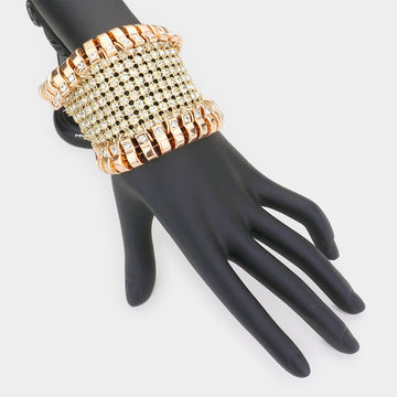 Madeline Love Gold Rhinestone Embellished Evening Bracelet - Bracelets