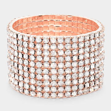 Madeline Love Clear, Rose Gold 10-ROW Rhinestone Stretch Evening Bracelet - Bracelets