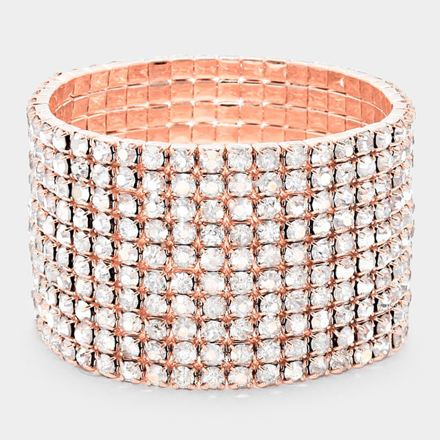 Madeline Love Clear, Rose Gold 10-ROW Rhinestone Stretch Evening Bracelet - Bracelets