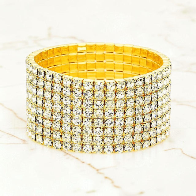 Madeline Love Clear, Gold 8-Row Rhinestone Stretchable Bracelet