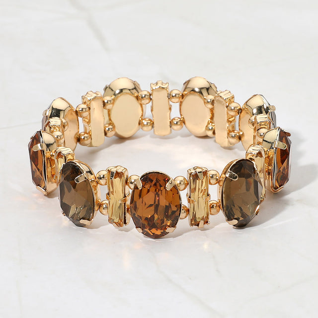 Madeline Love Brown, Gold Faceted Gemstone Cluster Beaded Stretch Evening Bracelet
