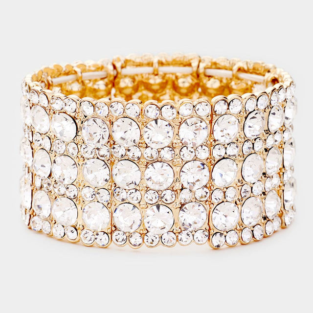 Madeline Love Clear, Gold Rhinestone Crystal Stretch Evening Bracelet