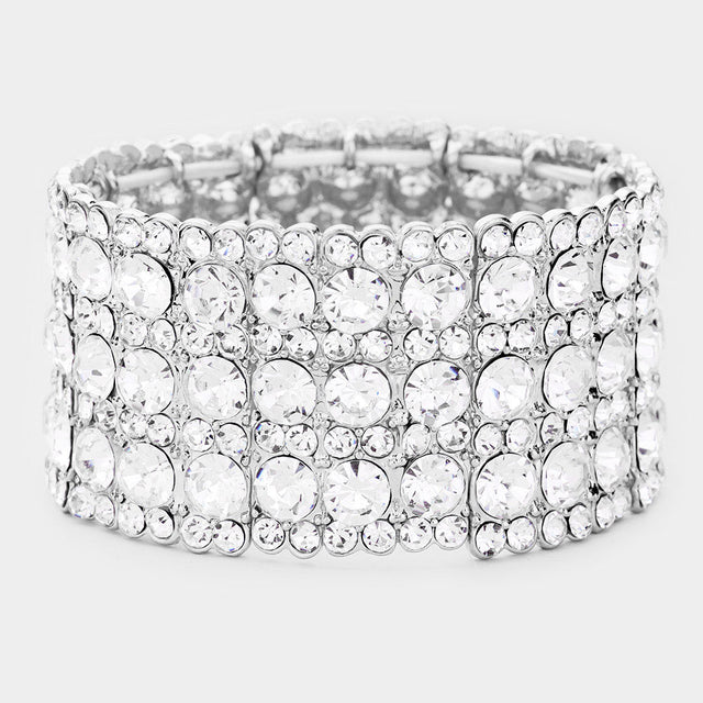 Madeline Love Clear, Rhodium Rhinestone Crystal Stretch Evening Bracelet