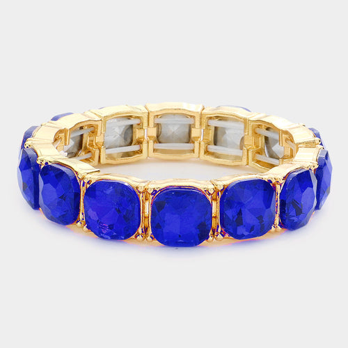 Pulsera elástica de noche con piedra cuadrada en forma de cojín - Sapphire