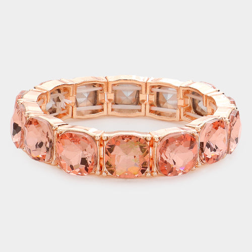 Pulsera elástica de noche con piedra cuadrada en forma de cojín - Peach