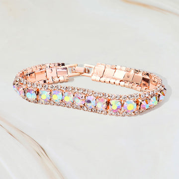 Madeline Love AB, Rose Gold Round Crystal Rhinestone Trim Evening Bracelet - Bracelets