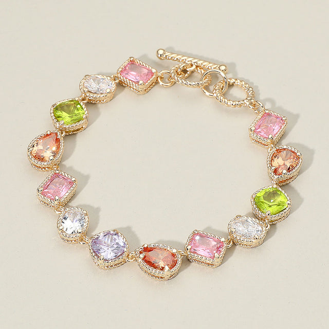 Madeline Love Gold, Multi 14K Gold Plated CZ Multi Stone Cluster Link Toggle Bracelet