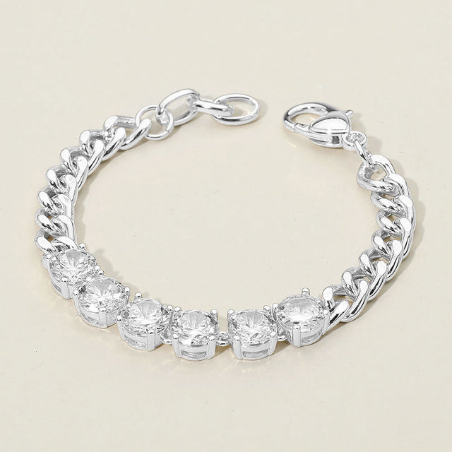 Madeline Love Clear, Rhodium 14K Gold Plated CZ Round Stone Cluster Link Chain Bracelet