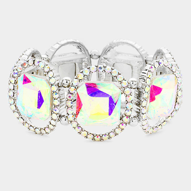 Madeline Love AB, Rhodium Pave Oval Trim Glass Crystal Stretch Evening Bracelet