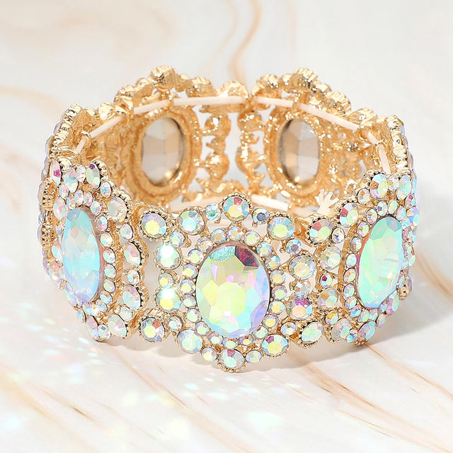 Madeline Love AB, Gold Oval Stone Accented Link Stretch Evening Bracelet - Bracelets