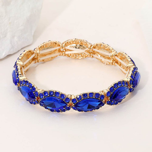 Madeline Love Gold, Royal Blue Faceted Marquise Cut Stone Beaded Stretch Evening Bracelet