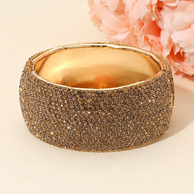Madeline Love Gold, Lt Col Topaz Wide Rhinestone Paved Hinged Evening Bangle Bracelet