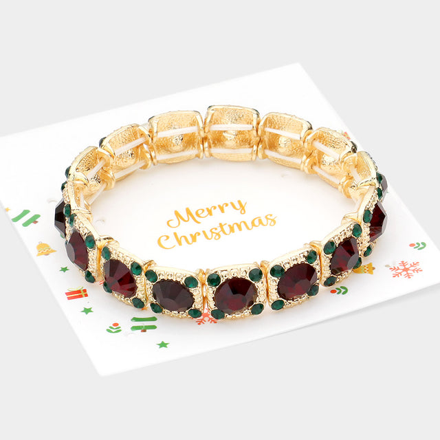 Madeline Love Multi Round Stone Embellished Metal Square Stretch Evening Bracelet - Bracelets