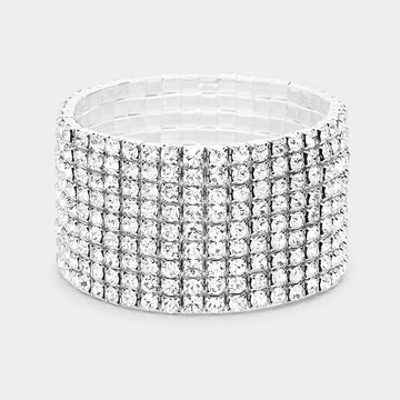 Madeline Love Clear, Silver 9-Row Rhinestone Stretchable Bracelet - Bracelets