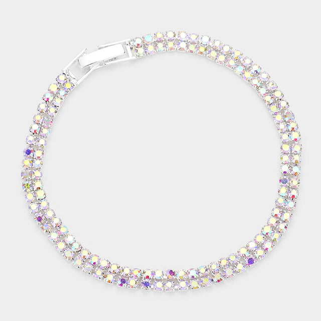 Madeline Love AB, Silver 2Rows Rhinestone Evening Bracelet - Bracelets