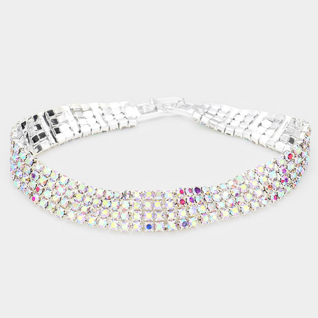 Madeline Love AB, Silver 4Rows Rhinestone Evening Bracelet - Bracelets