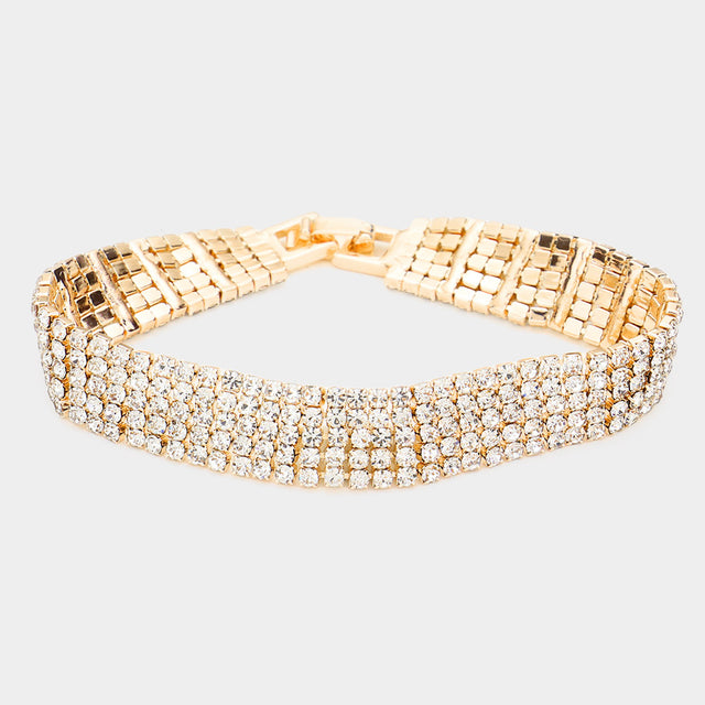 Madeline Love Clear, Gold 5Rows Rhinestone Evening Bracelet