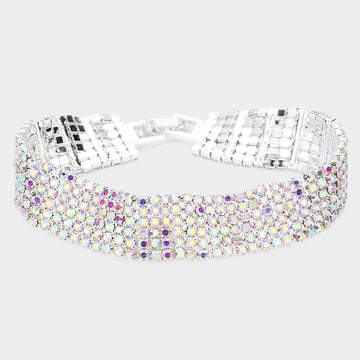 Madeline Love AB, Silver 6Rows Rhinestone Evening Bracelet - Bracelets