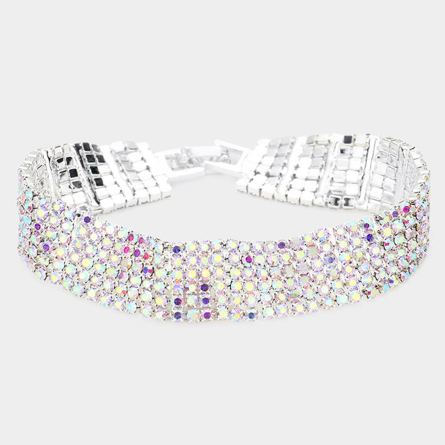 Madeline Love AB, Silver 6Rows Rhinestone Evening Bracelet - Bracelets