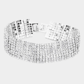 Madeline Love Clear, Silver 8Rows Rhinestone Evening Bracelet - Bracelets