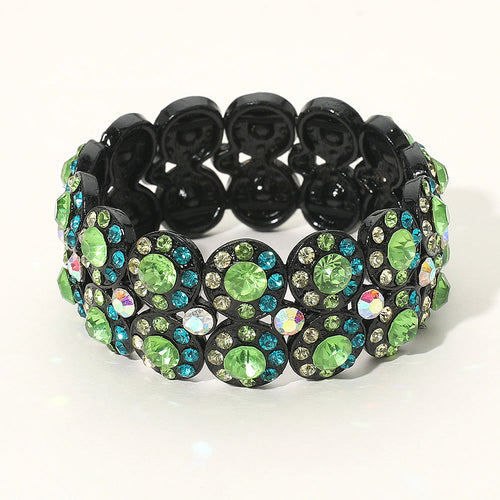 Crystal Rhinestone Stretch Evening Bracelet - Black, Blue Zircon, Peridot