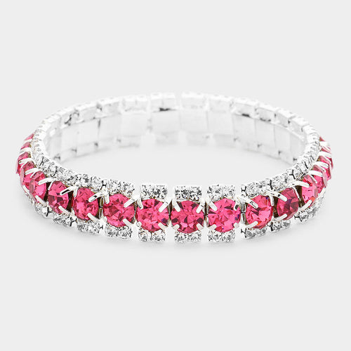 Crystal Rhinestone Stretchable Bracelet - Clear, Rose Gold