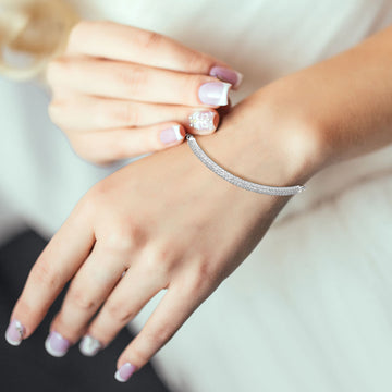 Madeline Love Clear, Silver CZ Stone Pave Bar Accent Adjustable Evening Bracelet - Bracelets