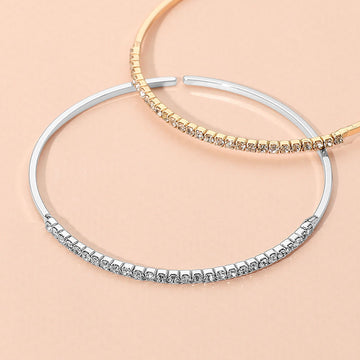 Madeline Love Rhodium One Row Rhinestone Paved Bar Accent Adjustable Bangle Evening Bracelet - Bracelets