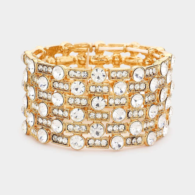 Madeline Love Gold Stone Embellished Crystal Stretch Evening Bracelet - Bracelets
