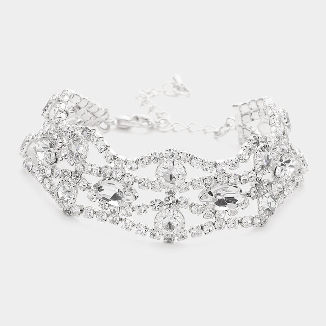 Madeline Love Silver Marquise Round Stone Accented Evening Bracelet
