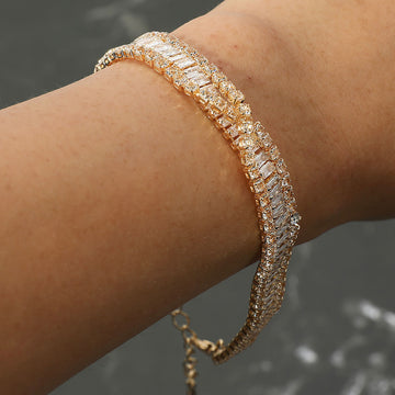 Madeline Love Clear, Gold Baguette CZ Stone Embellished Evening Bracelet - Bracelets