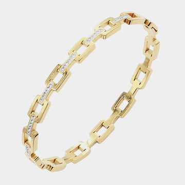 Madeline Love Gold Rhinestone Embellished Open Rectangle Link Stainless Steel Bangle Evening Bracelet - Bracelets
