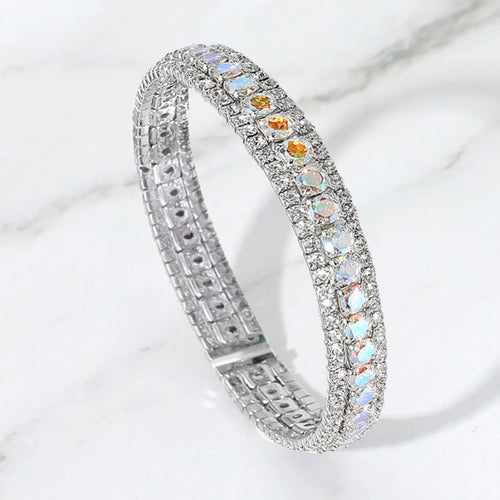 Rhinestone Embellished Adjustable Evening Bracelet - AB, Silver