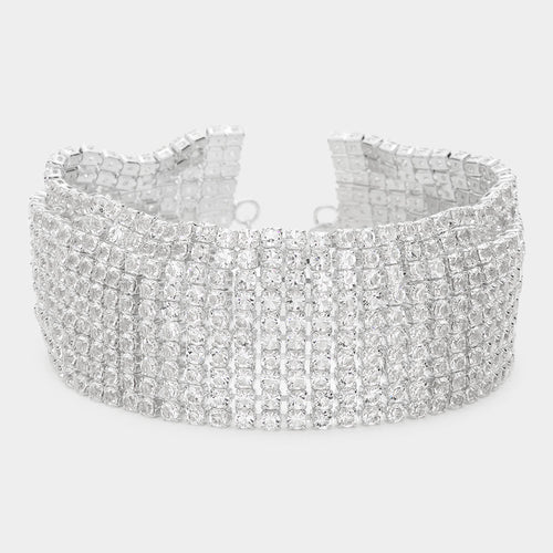 CZ Stone Pave Evening Bracelet - Rhodium