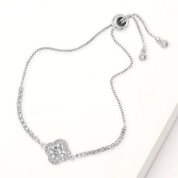 Madeline Love Clear, Silver Quatrefoil CZ Stone Accent Pull Tie Adjustable Bracelet - Bracelets