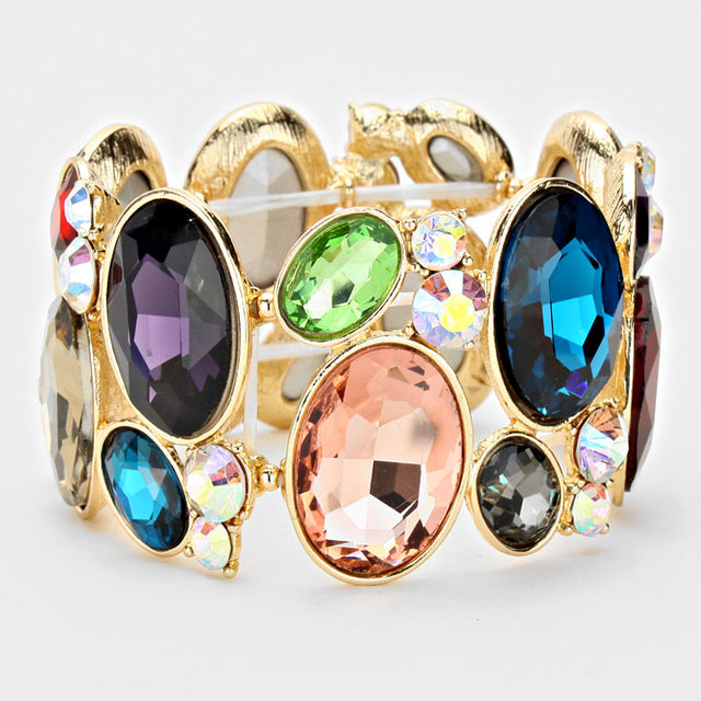 Madeline Love Gold, Multi Oval Crystal Rhinestone Stretch Bracelet - Bracelets