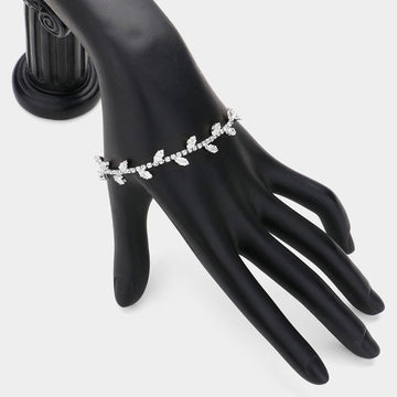 Madeline Love Clear, Silver Marquise CZ Stone Cluster Pointed Leaf Vine Adjustable Pull Tie Bracelet - Bracelets
