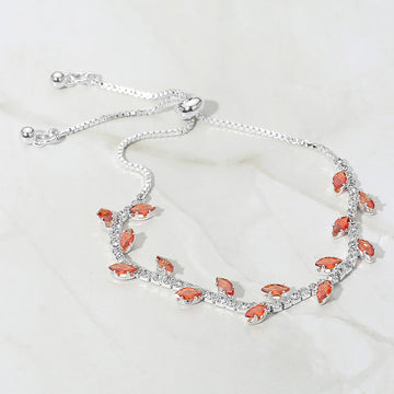 Madeline Love Siam, Silver Marquise CZ Stone Cluster Pointed Leaf Vine Adjustable Cinch Pull Tie Bracelet - Bracelets