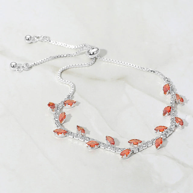 Madeline Love Siam, Silver Marquise CZ Stone Cluster Pointed Leaf Vine Adjustable Cinch Pull Tie Bracelet - Bracelets