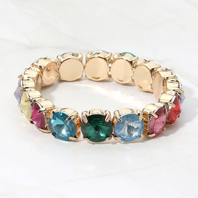 Madeline Love Multi Multicolor Round Faceted Gem Beaded Stretch Bracelet