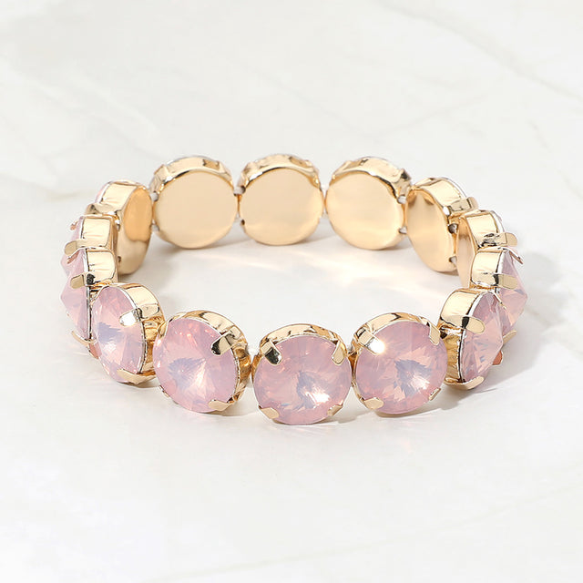 Madeline Love Lt Rose, Opal Round Faceted Gem Beaded Stretch Evening Bracelet