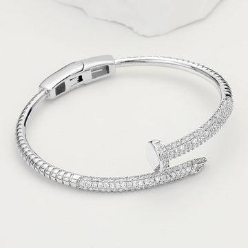 Madeline Love Rhodium CZ Stone Paved Nail Hinged Bangle Bracelet - Bracelets